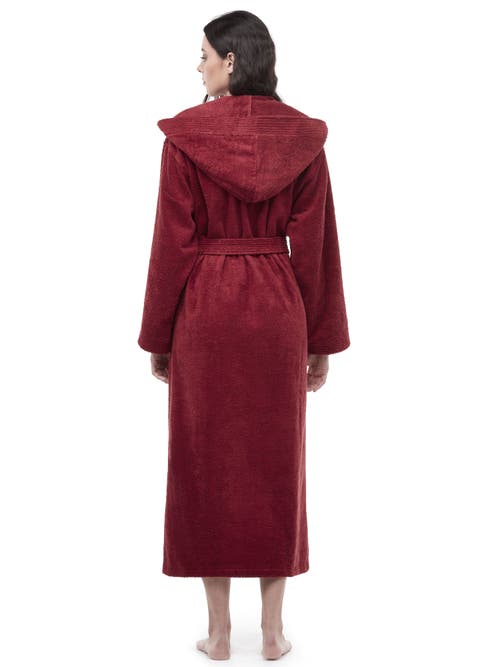 Arus Paradise Womens Hooded Cotton Bath Robe In Burgundy