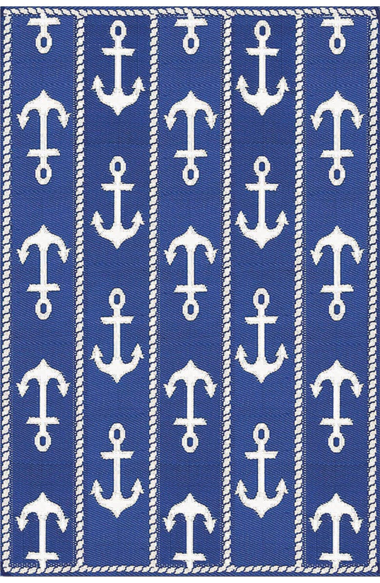 Mad Mats Anchor Blue & White Rug, Main, color, 5'X8'