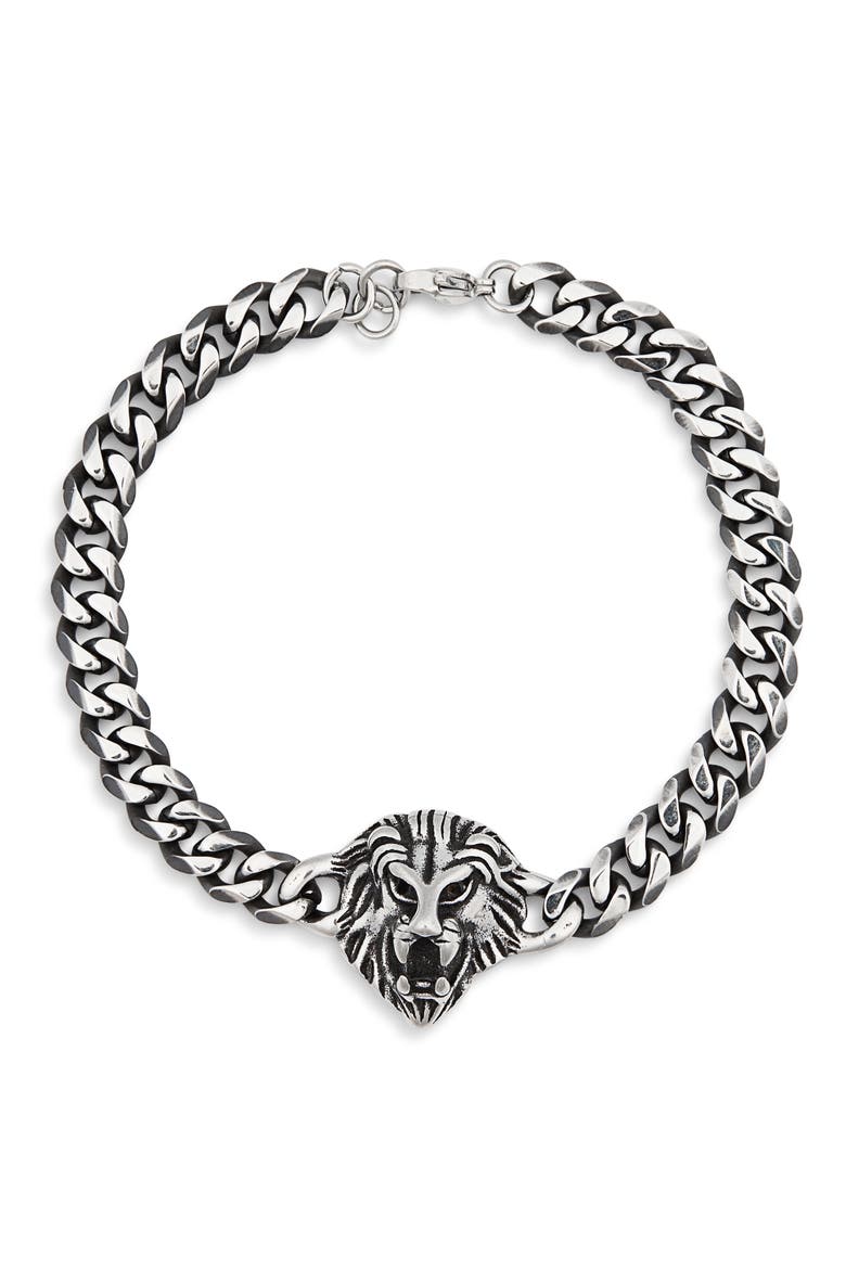 Mens' Enrique Lion Head Bracelet, Main, color, SILVER