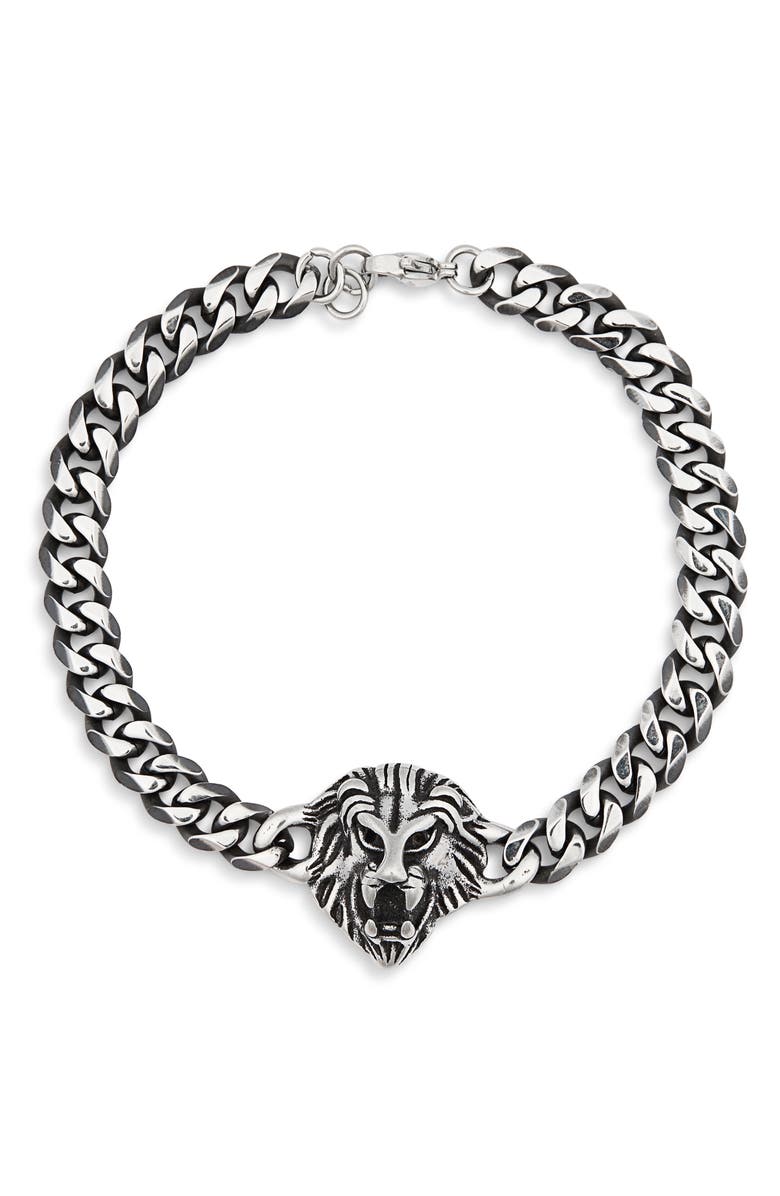 EYE CANDY LOS ANGELES Mens' Enrique Lion Head Bracelet, Main, color, Silver