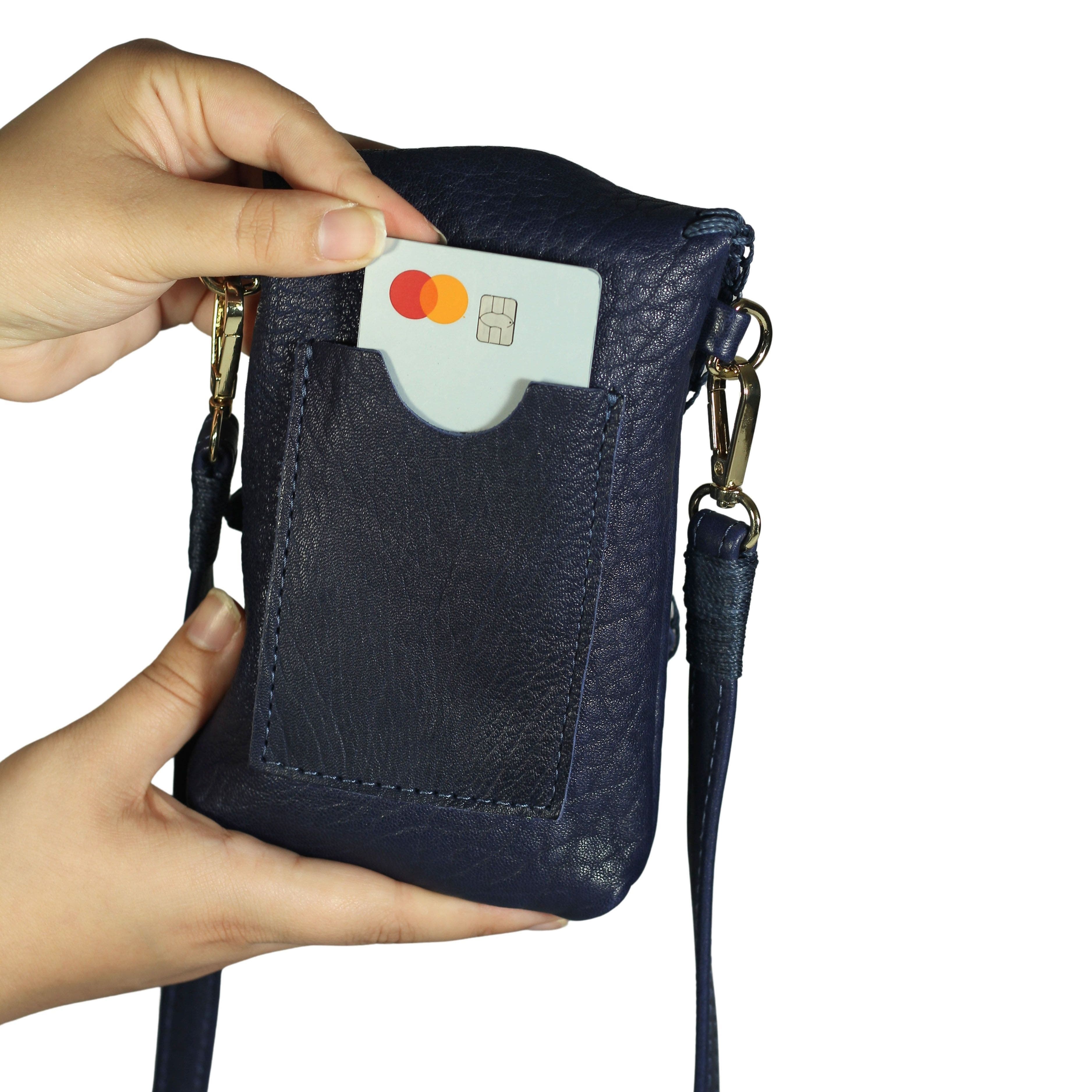 Cell Phone Butterly Lambskin Leather Bag, Alternate, color, Navy