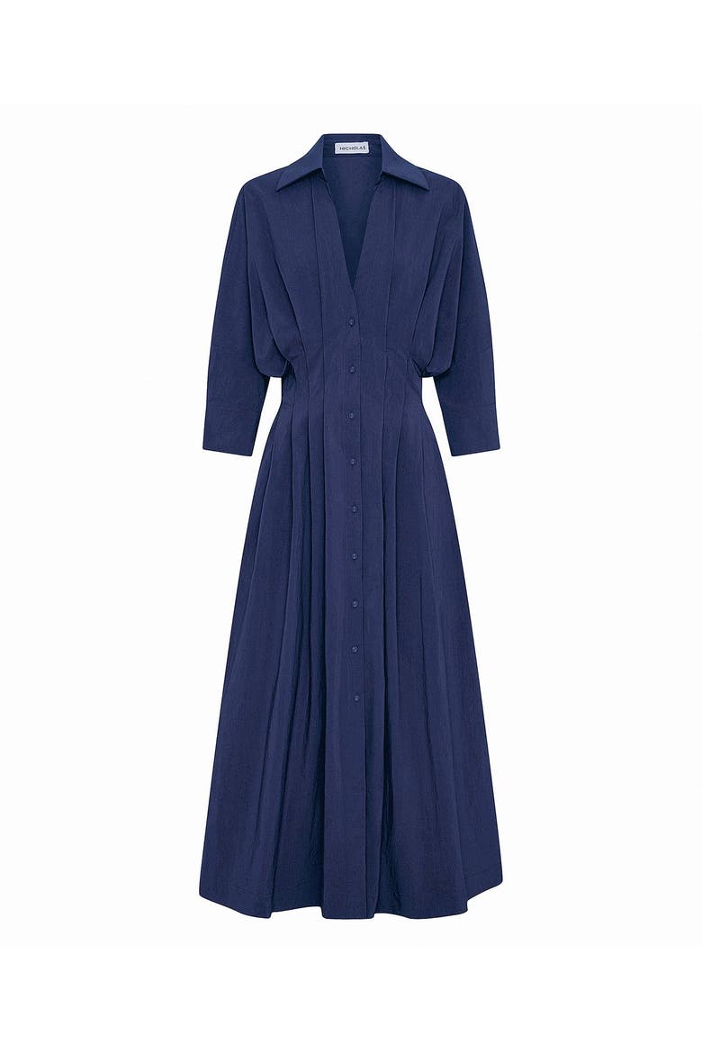 Lanae V Neck Midi Dress, Alternate, color, INK