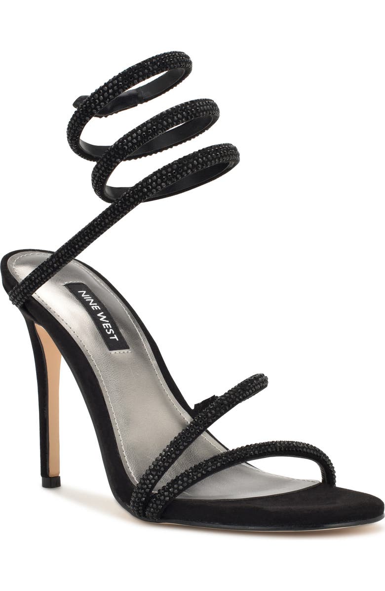 Nine West Maskill Rhinestone Ankle Wrap Sandal, Main, color, Black 001