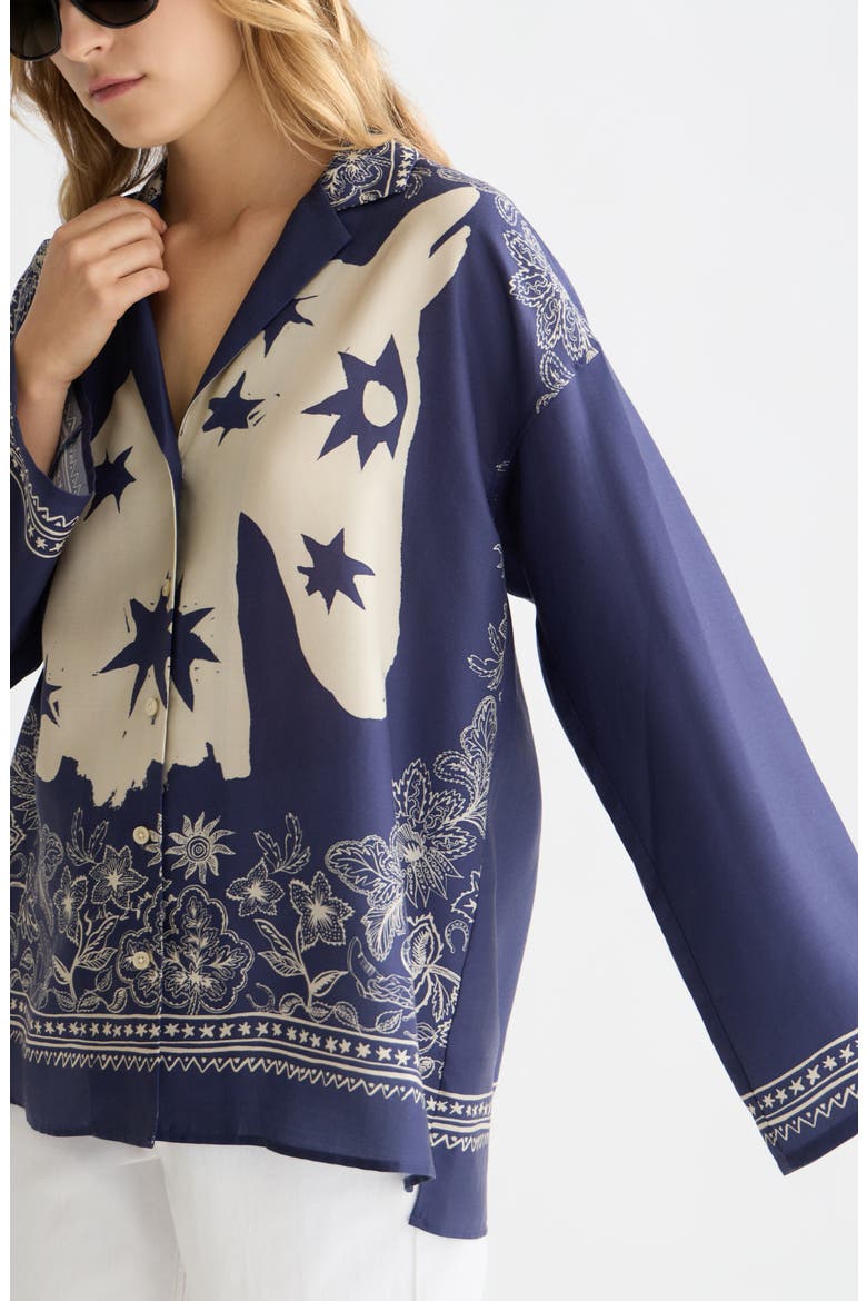 Relaxed Fit Mixed Print Button-Up Shirt, Alternate, color, HORSE BANDANA DRESS BLUES