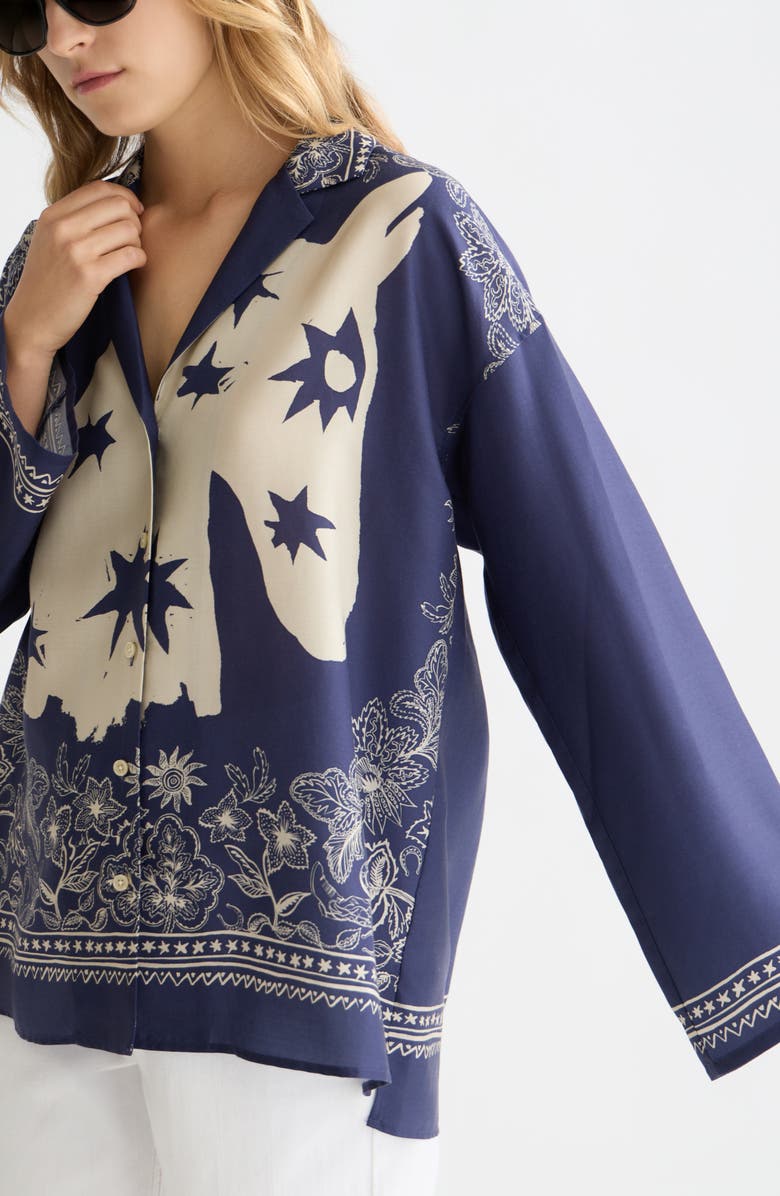 Scotch & Soda Relaxed Fit Mixed Print Button-Up Shirt, Alternate, color, Horse Bandana Dress Blues