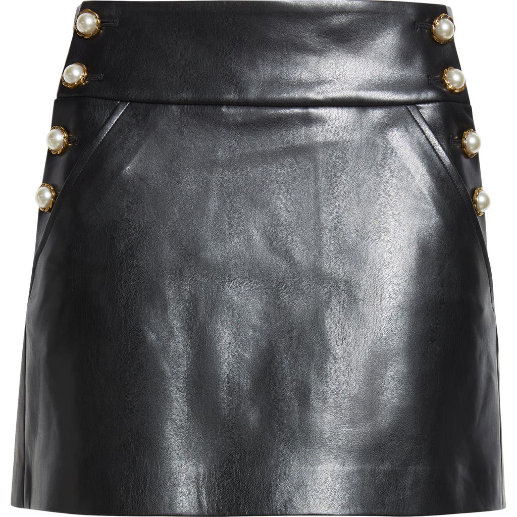 Alice And Olivia Alice + Olivia Donald Button Trim Faux Leather Miniskirt In Black