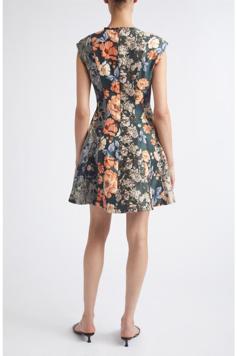 Mixed Floral Jacquard Fit & Flare Minidress, Alternate, color, HUNTER GREEN MULTI