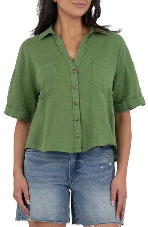 Breland Boxy Linen Blend Button-Up Shirt