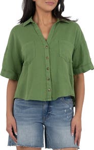 KUT from the Kloth Breland Boxy Linen Blend Button-Up Shirt