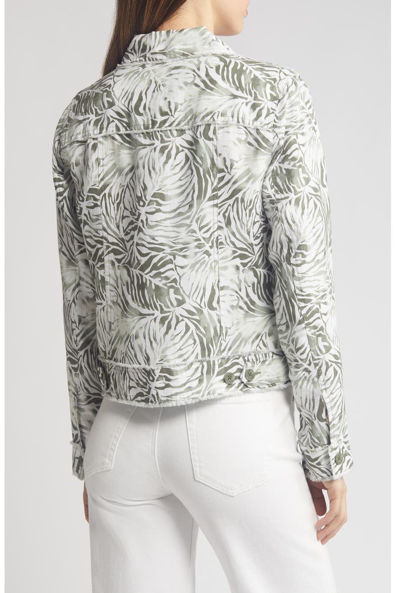 Monstera Mirage Linen Trucker Jacket, Alternate, color, TEA LEAF