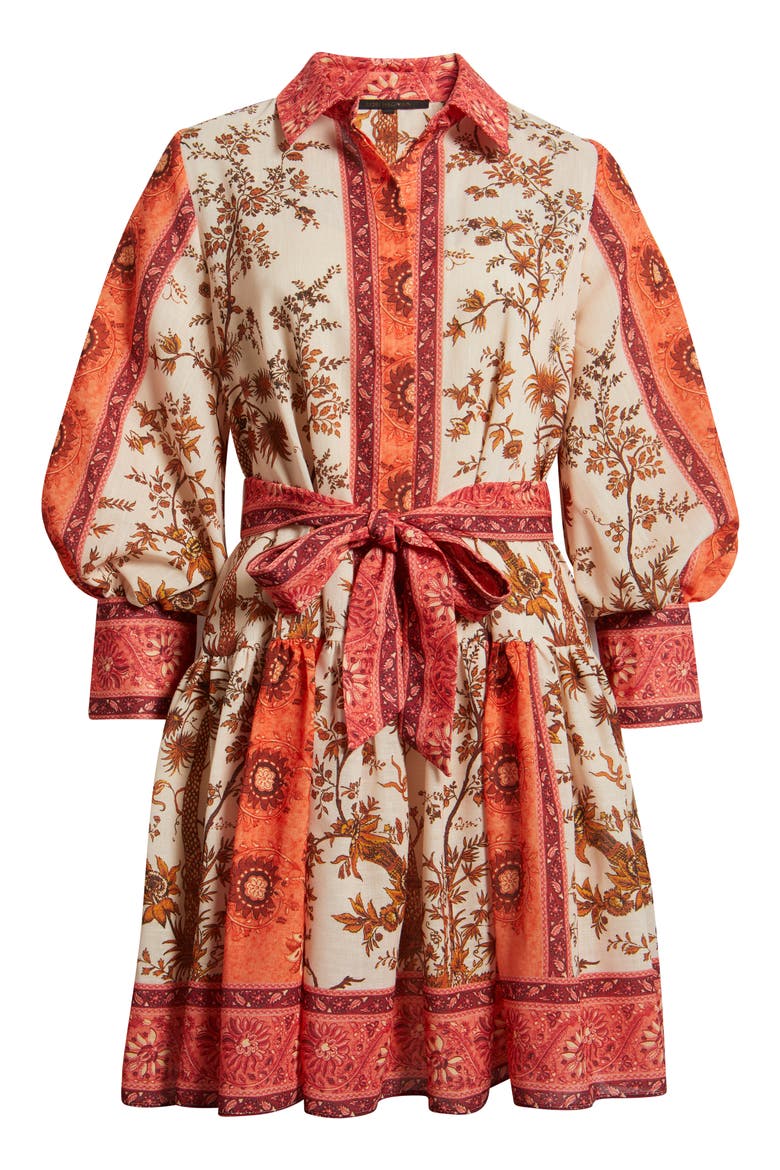 Bailey Print Long Sleeve Tie Waist Dress, Alternate, color, BRIGHT CORAL MULTI