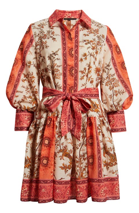 Bailey Print Long Sleeve Tie Waist Dress