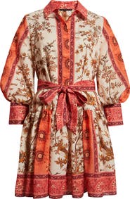 KOBI HALPERIN Bailey Print Long Sleeve Tie Waist Dress