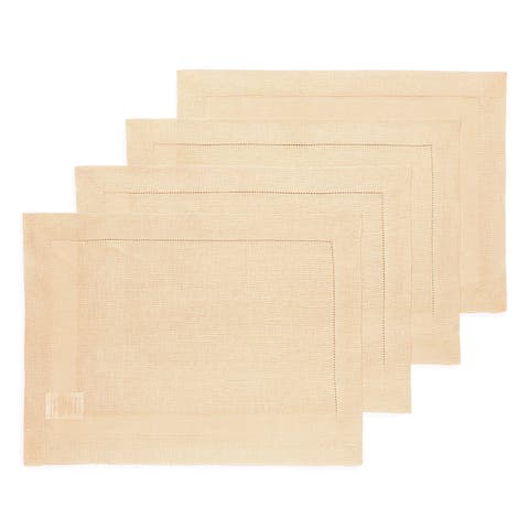 Linen Placemats Set of 4, 14 x 19 Inch - Classic Hemstitch