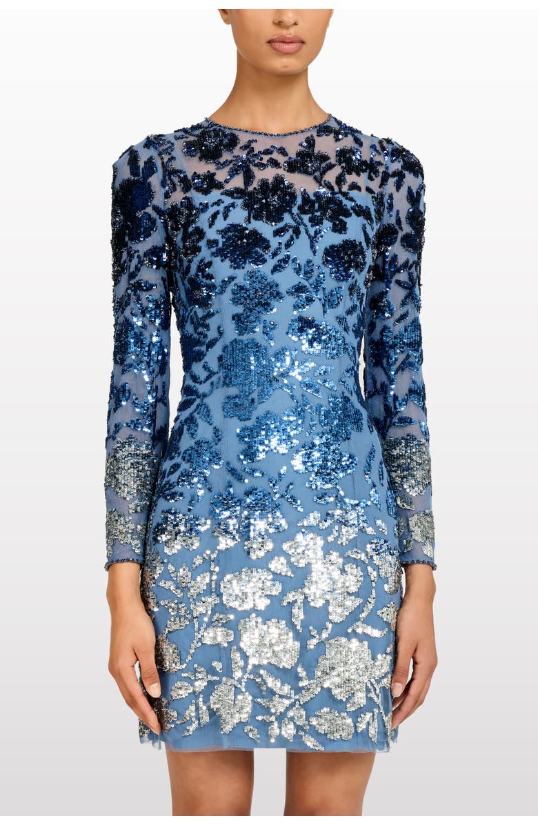 Jenny Packham Jazz Sequin-Embellished Floral-Pattern Mini Dress, Alternate, color, Denim