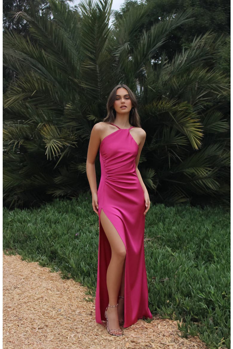 Zahra One-Shoulder Gown, Alternate, color, PINK PEACOCK