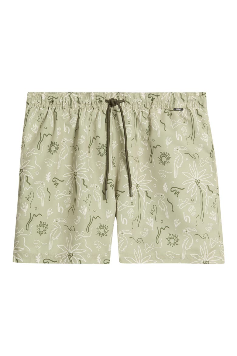Lightfish Print Swim Trunks, Alternate, color, DARK BEIGE