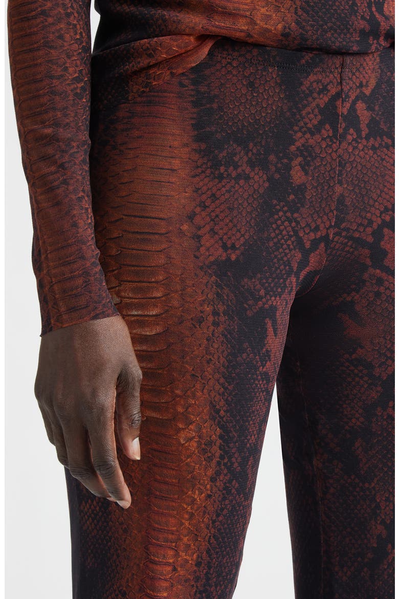 Snakeskin Print Mesh Flare Pants, Alternate, color, BROWN/ BLACK