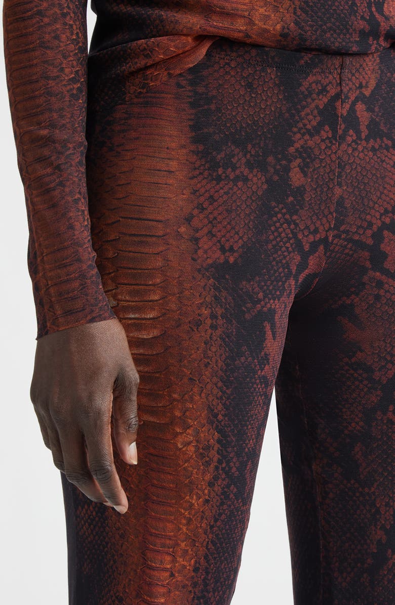 Jean Paul Gaultier Snakeskin Print Mesh Flare Pants, Alternate, color, Brown/ Black