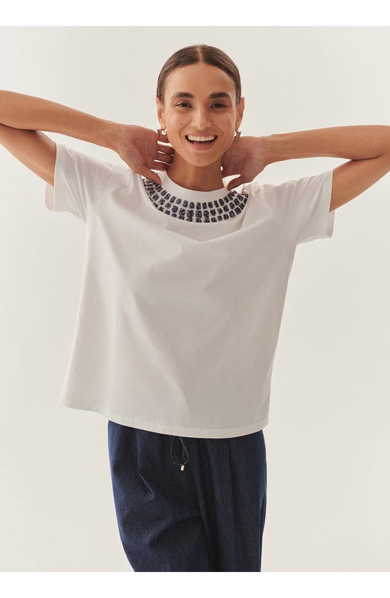 Exquise Adriana Crystal-Embellished Cotton Tee, Alternate, color, White
