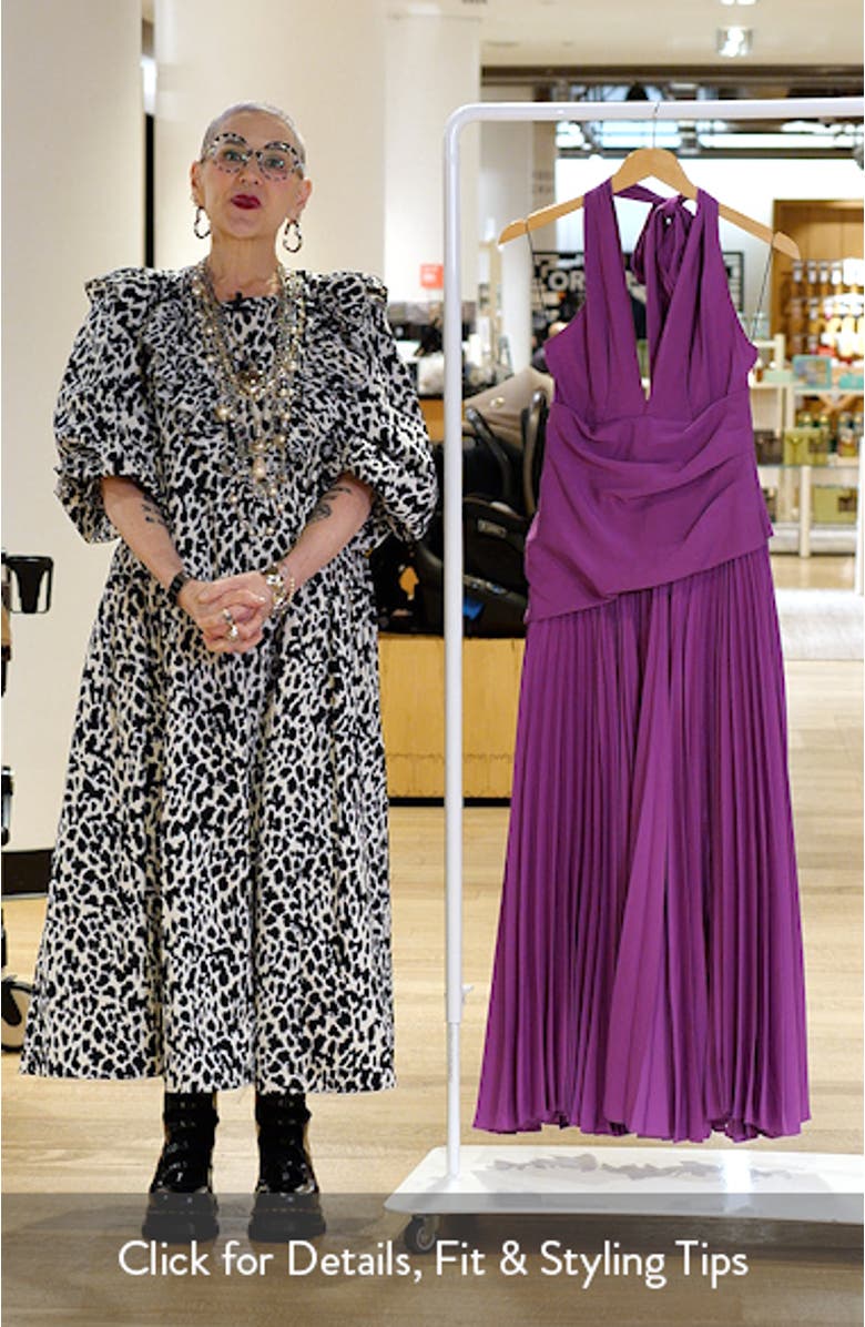 Kerrison Pleat Maxi Halter Gown, sales video thumbnail