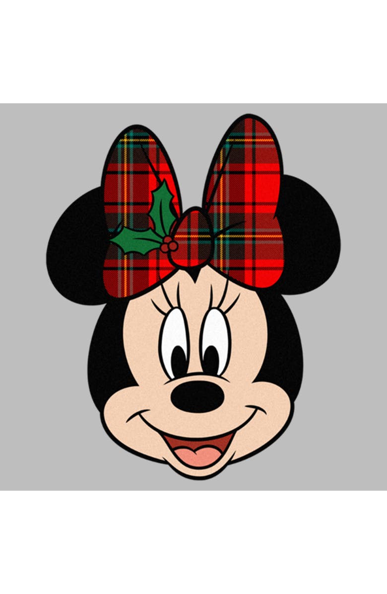 Mickey & Friends Women's Mickey & Friends Christmas Minnie Mouse Holly Plaid Bow  Graphic T-Shirt, Alternate, color, Athletic Heather
