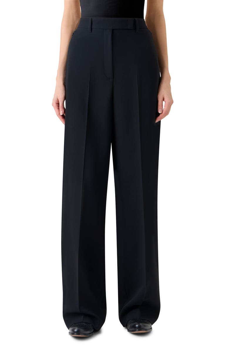 Akris Forest Wool Blend Straight Leg Pants, Main, color, Black