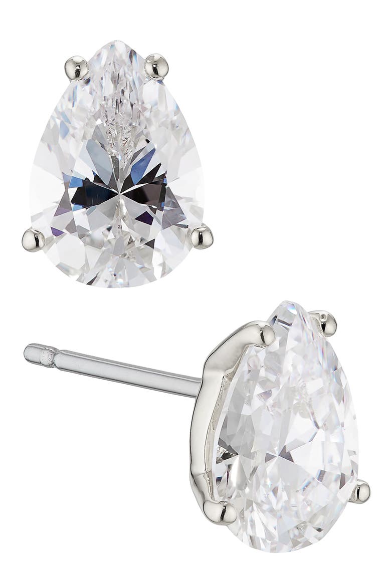 Modern Luv Pear Cu Cubic Zirconia Stud Earrings, Main, color, RHODIUM