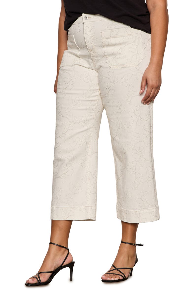 Sanctuary The Marine Embroidered Crop Wide Leg Jeans, Alternate, color, Chalk White