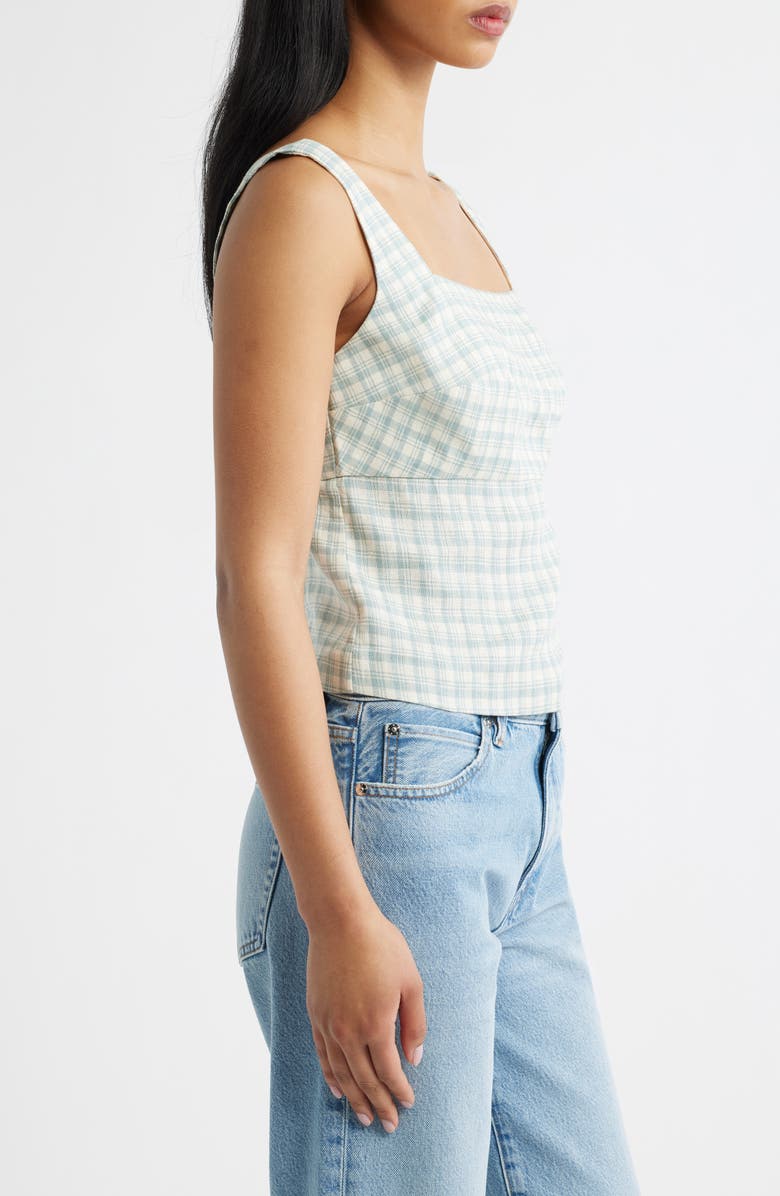 Reformation Clarence Check Linen Top, Alternate, color, Zephyr Check