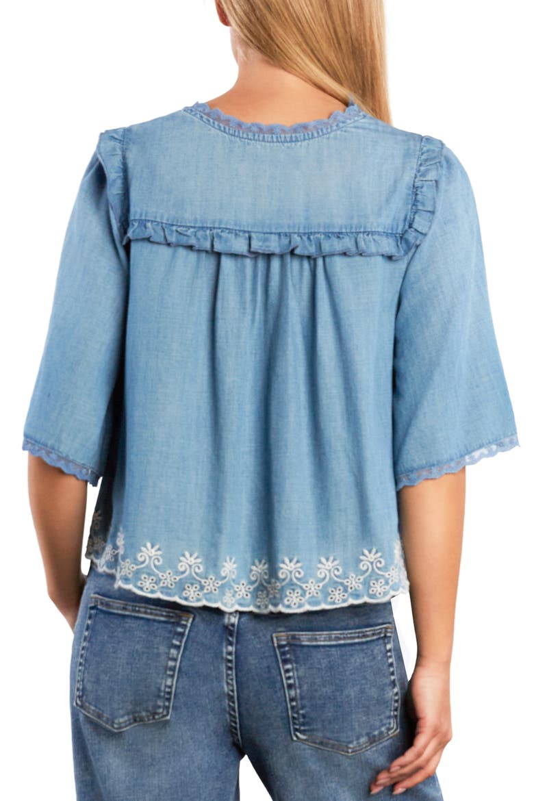 Lady Butterfly Lace Trim Chambray Top, Alternate, color, DENIM