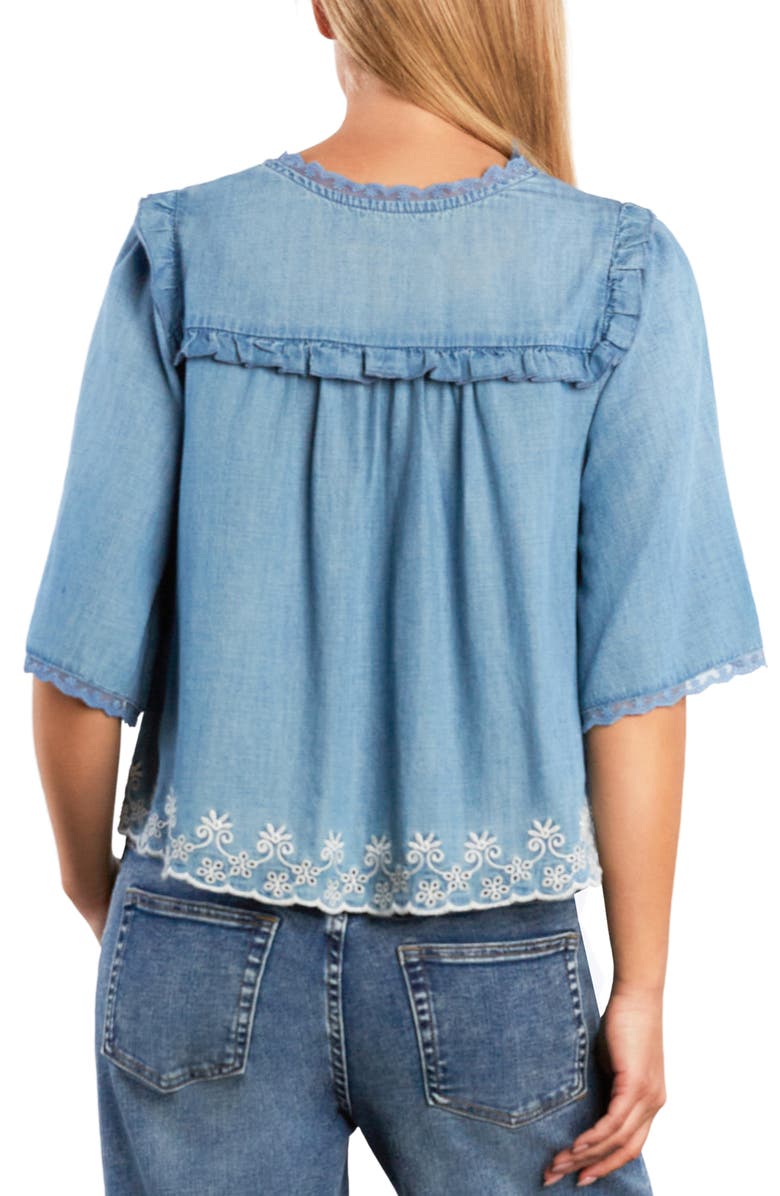 Billy T Lady Butterfly Lace Trim Chambray Top, Alternate, color, 