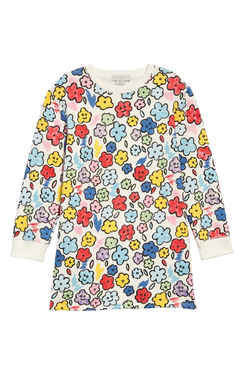 Stella McCartney Kids Stella McCartney Smiling Flowers Sweatshirt Dress, Main, color,