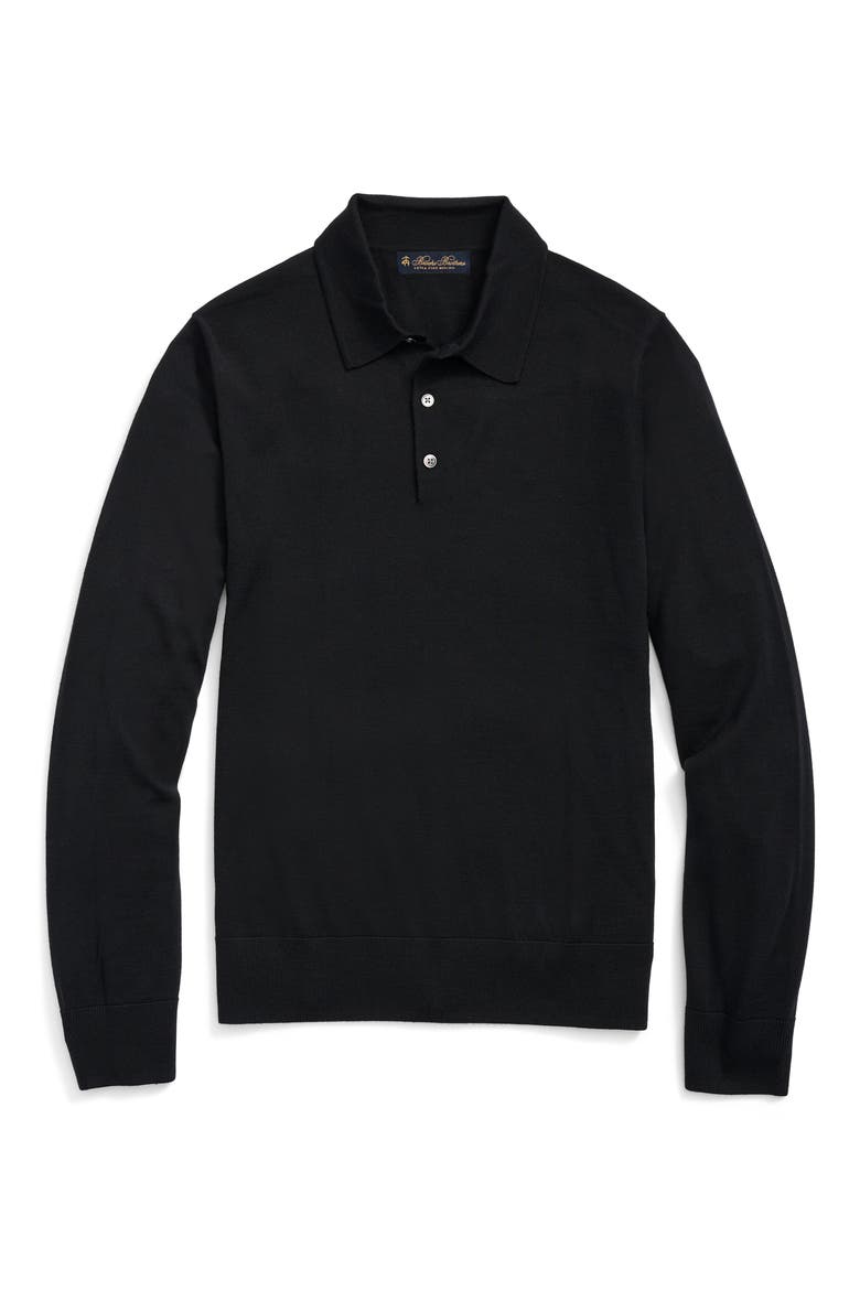 Long Sleeve Merino Wool Polo, Main, color, BLACK