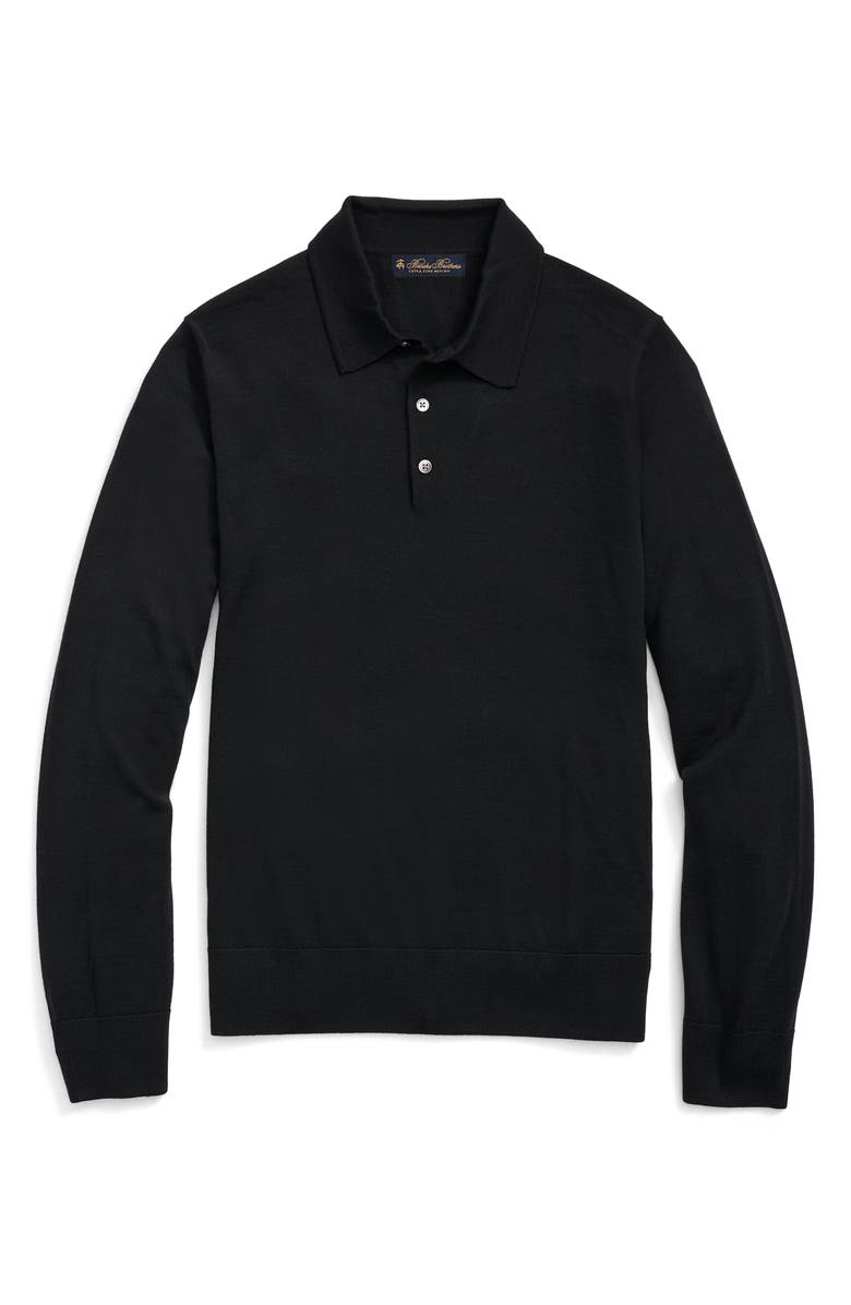 Brooks Brothers Long Sleeve Merino Wool Polo, Main, color, Black