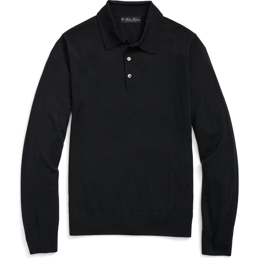Brooks Brothers Fine Merino Wool Sweater Polo In Black