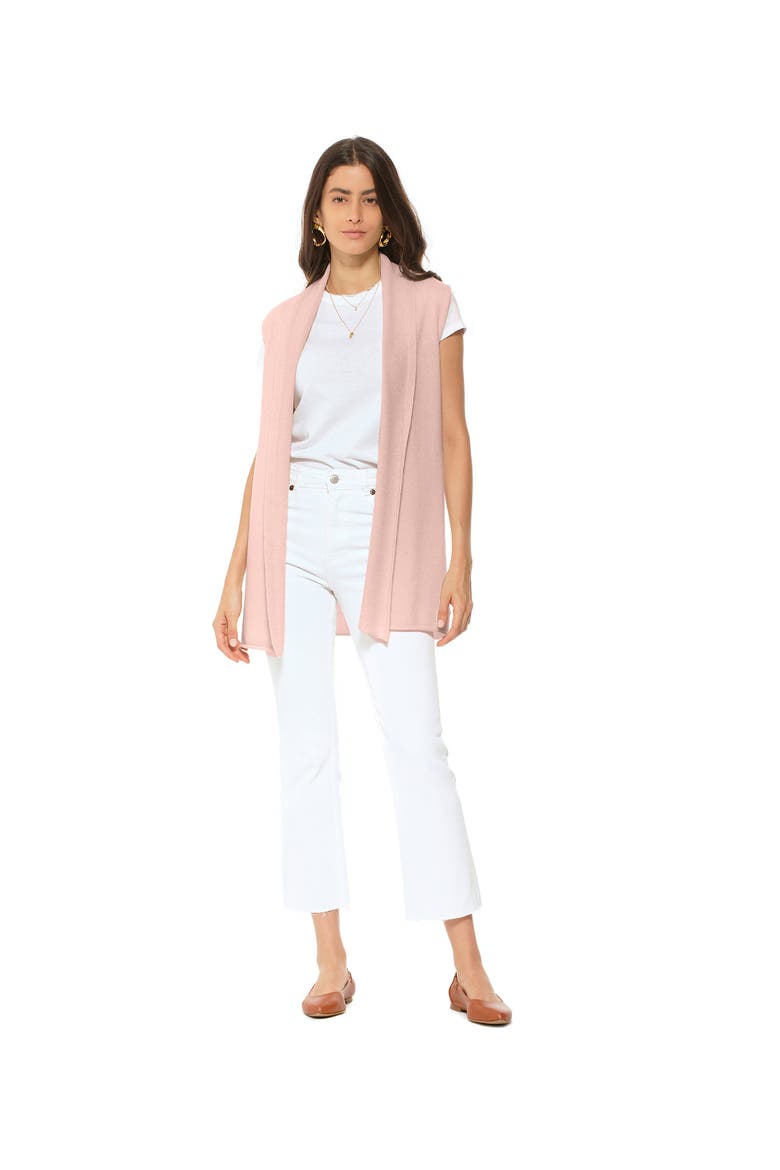 Pure Cashmere Sleeveless Long Open Front Cardigan, Alternate, color, Peach