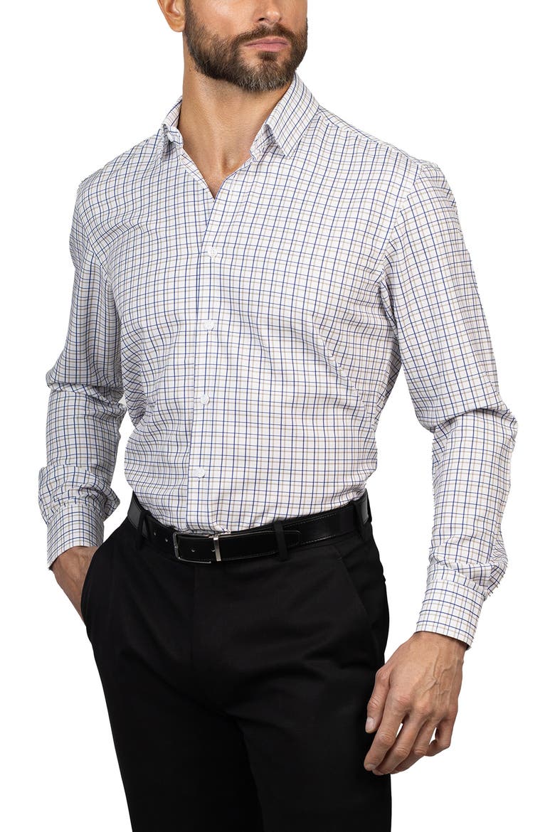 Trim Fit Plaid Dress Shirt, Alternate, color, WHITE/MUSHROOM/NAVY