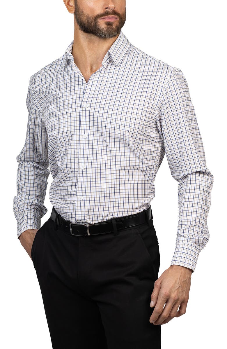 Eddie Bauer Trim Fit Plaid Dress Shirt, Alternate, color, White/Mushroom/Navy