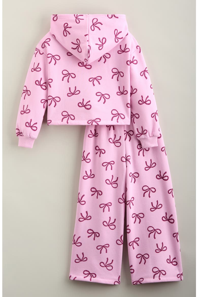 Kids' Fleece Hoodie & Pants Set, Alternate, color, PINK LAVENDER LEOPARD BOWS