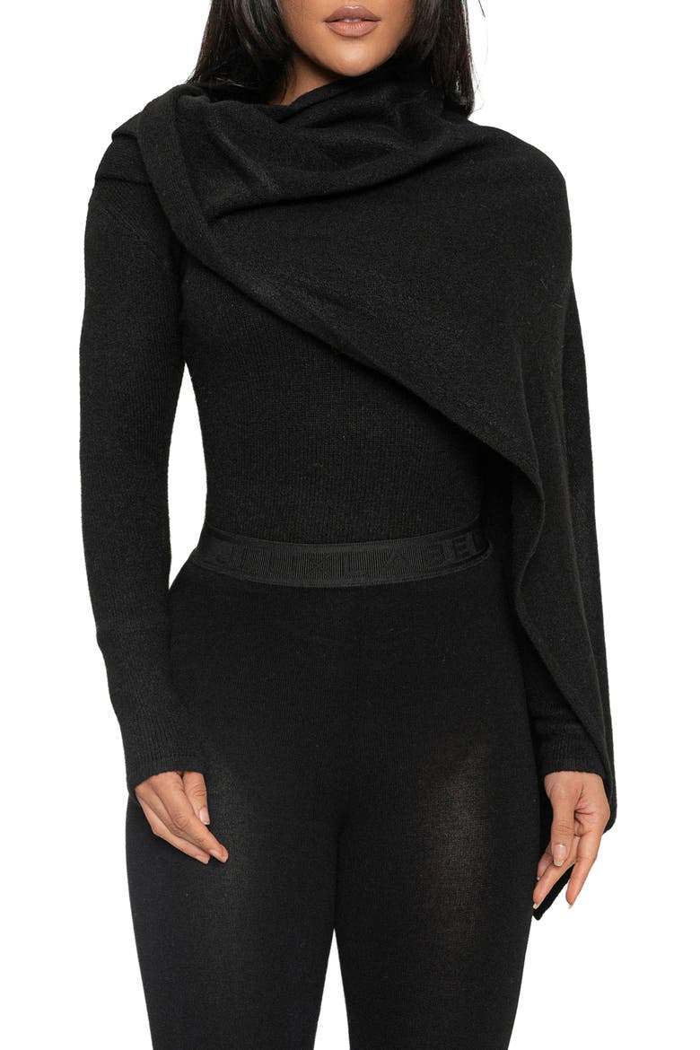 Rib Scarf Sweater, Main, color, BLACK
