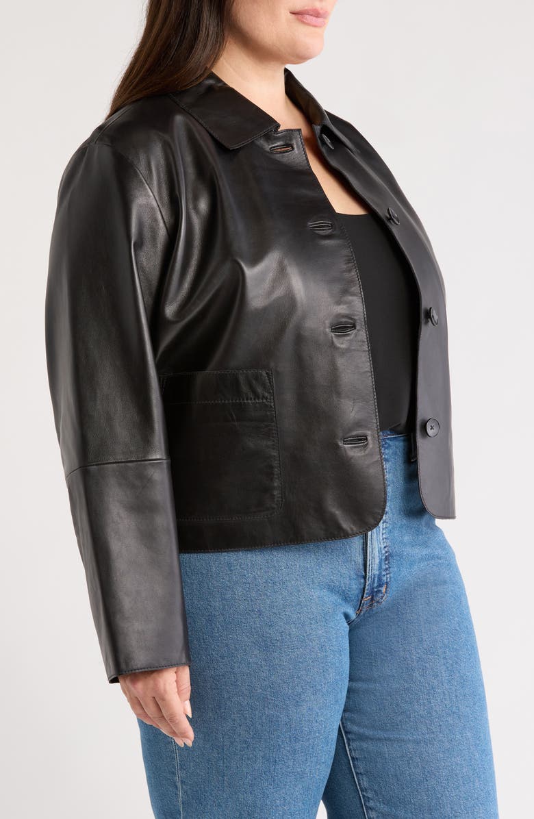 Nordstrom Patch Pocket Crop Leather Jacket, Alternate, color, Black