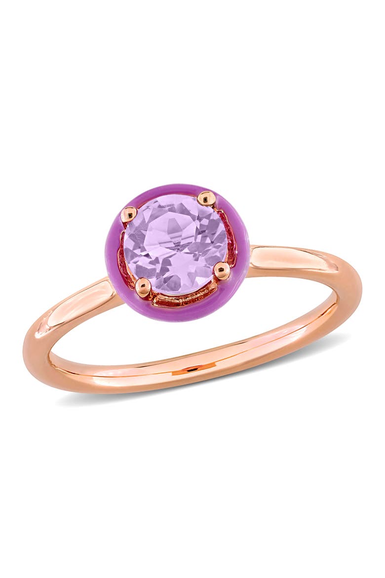 Gemstone & Enamel Halo Solitaire Ring, Main, color, Amethyst/Rose-Plated