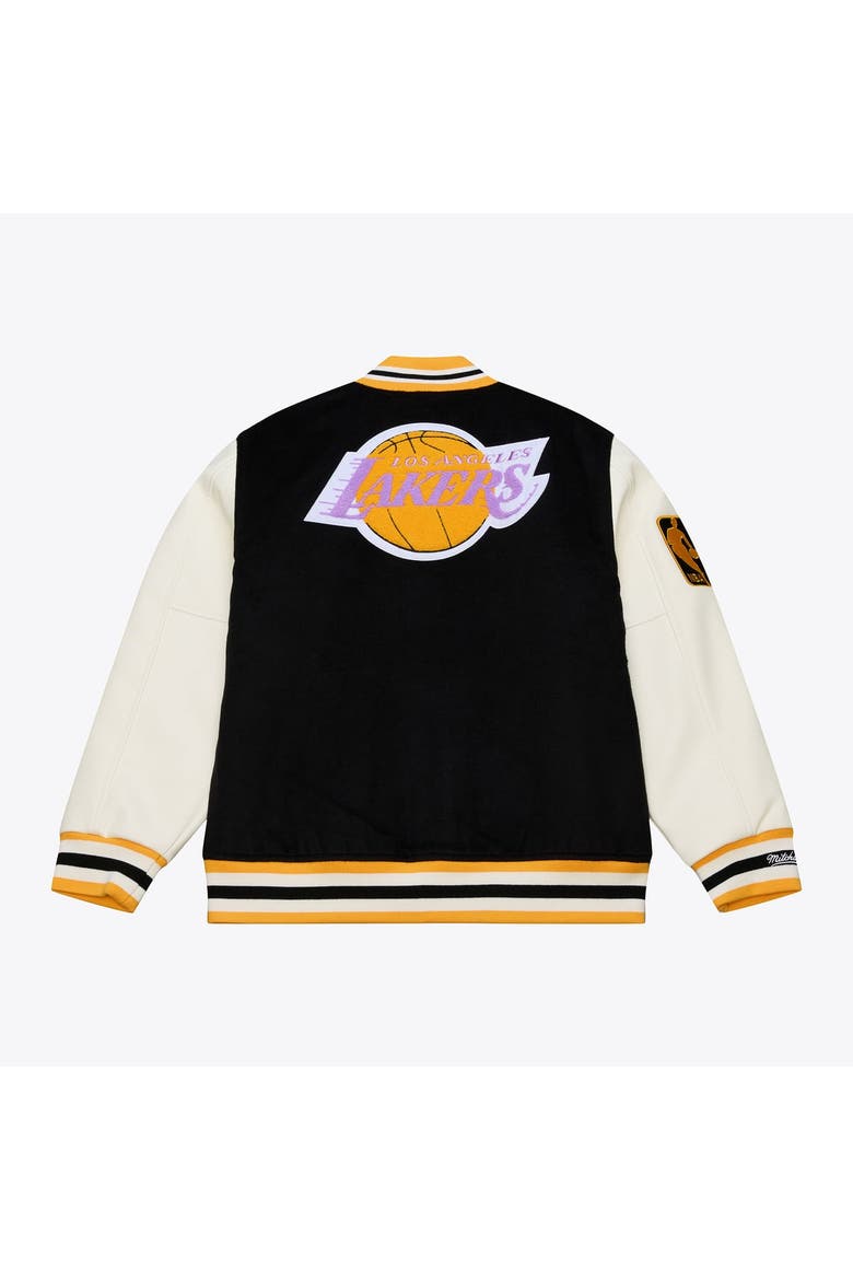 Men's Mitchell & Ness  Black/White Los Angeles Lakers Hardwood Classics Off Day Full-Snap Varsity Jacket, Alternate, color, Black