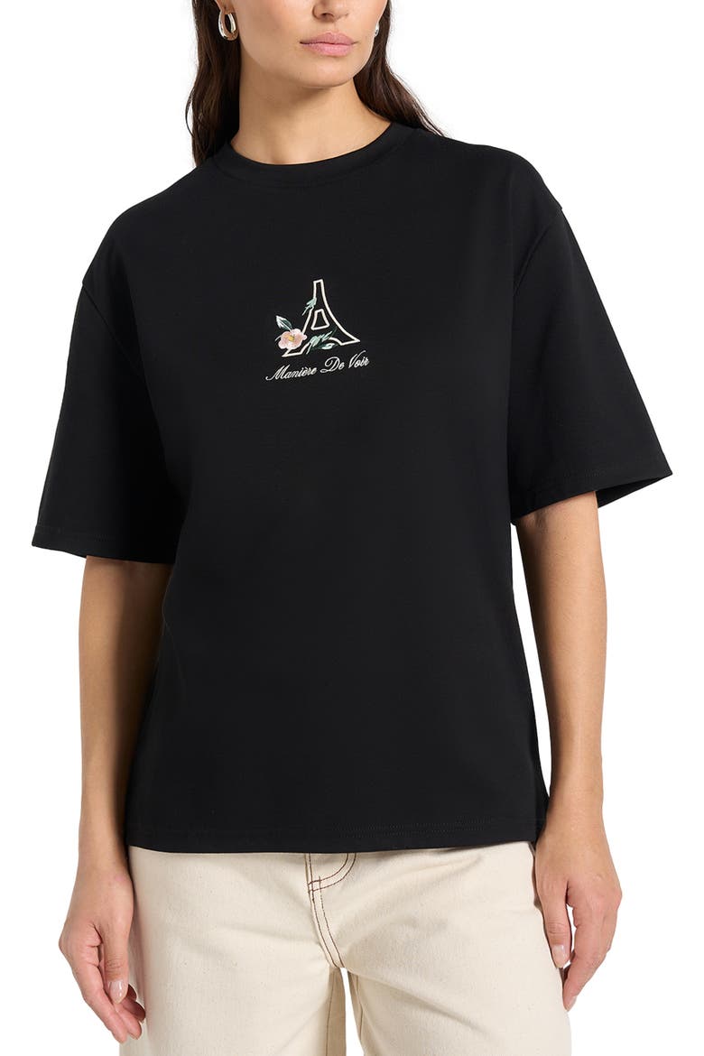TS008 Unisex Floral Eiffel Cotton T-Shirt, Alternate, color, Black