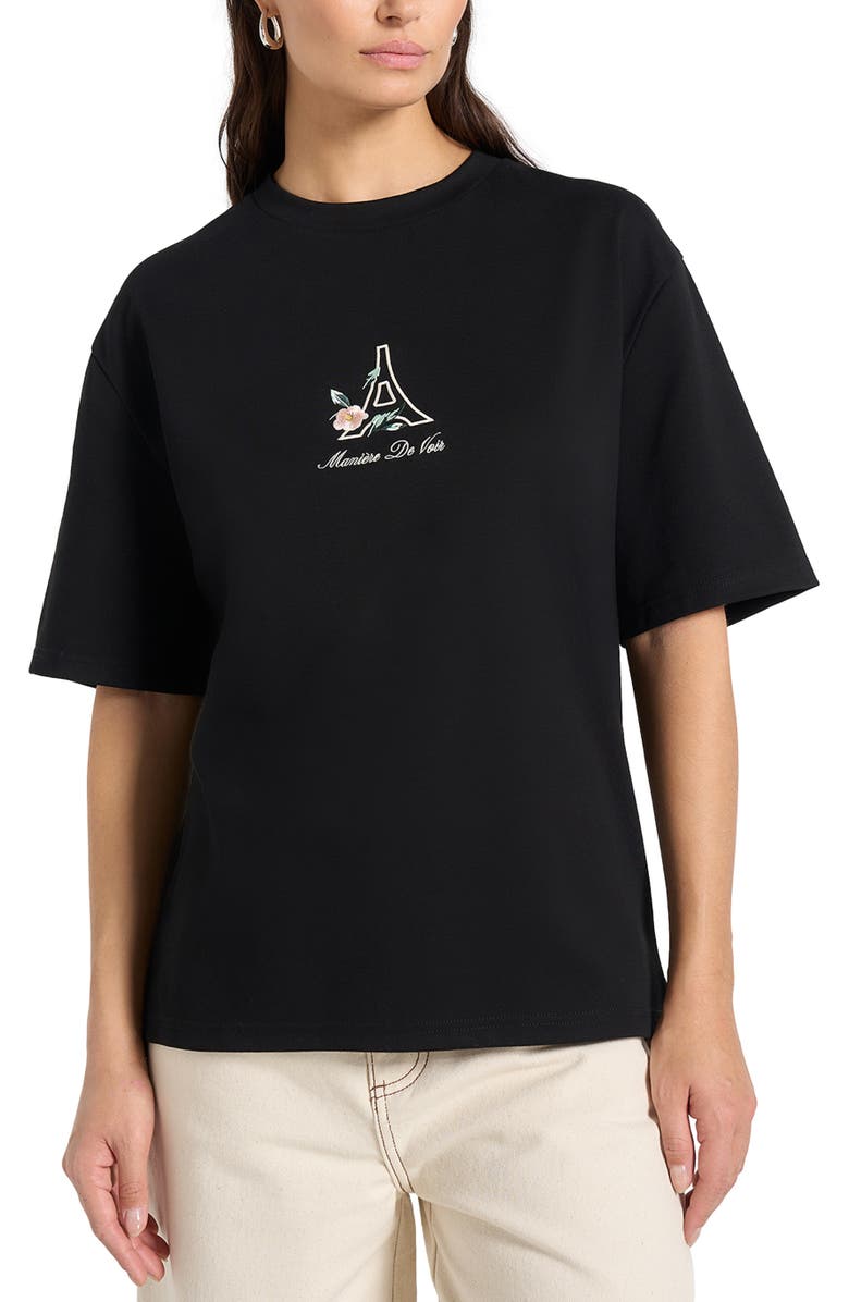 Manière De Voir TS008 Unisex Floral Eiffel Cotton T-Shirt, Alternate, color, Black