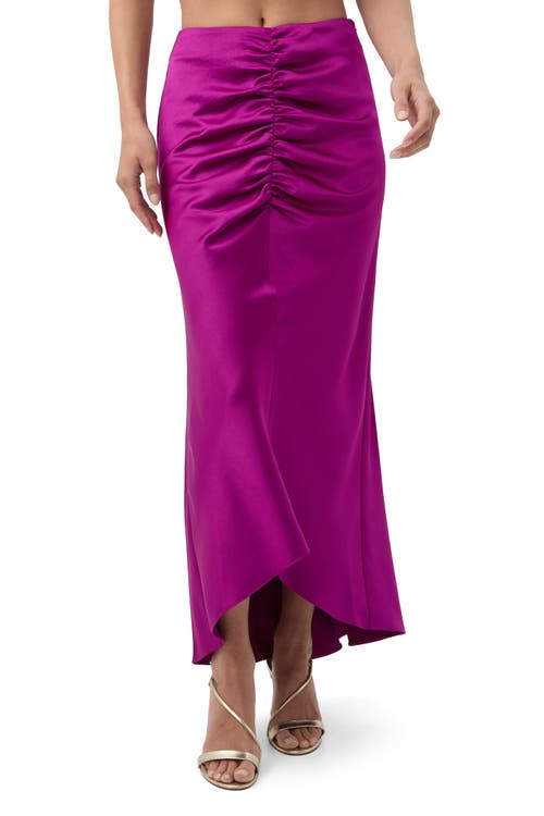 Trina Turk Aspen Satin Ruched Midi Skirt In Purple