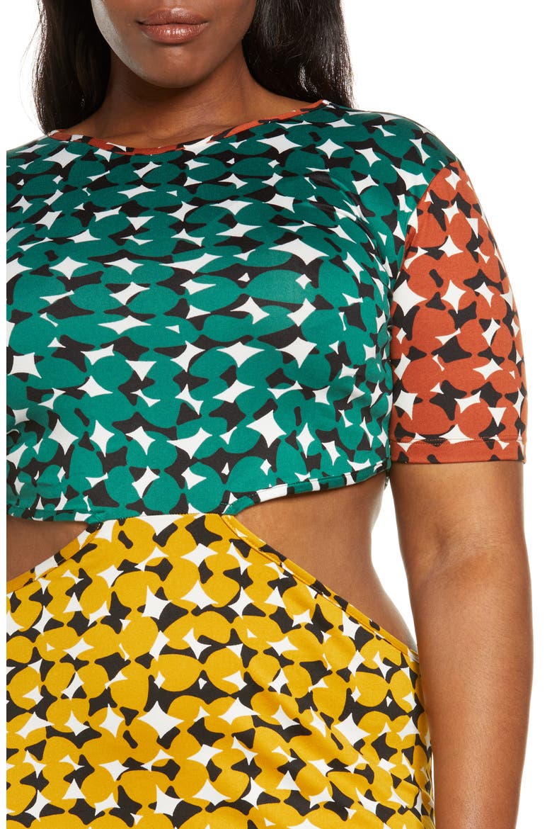 Shuri Cutout Waist Jersey Dress, Alternate, color, GEO MULTI