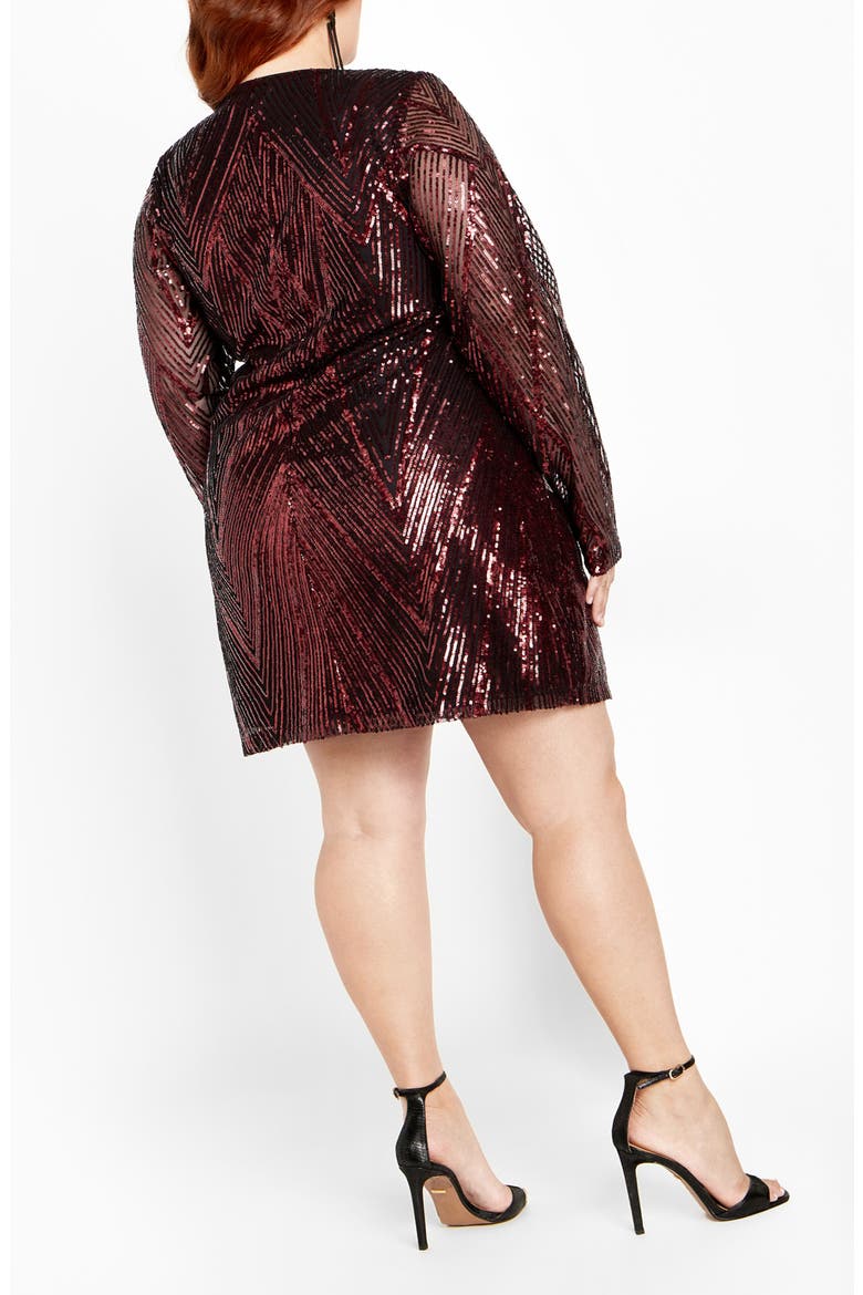 Veda Long Sleeve Sequin Minidress, Alternate, color, RUBY
