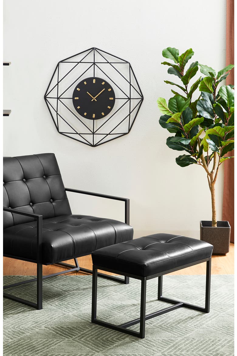Modern Thick Leatherette Accent Stool with Metal Frame, Alternate, color, Black